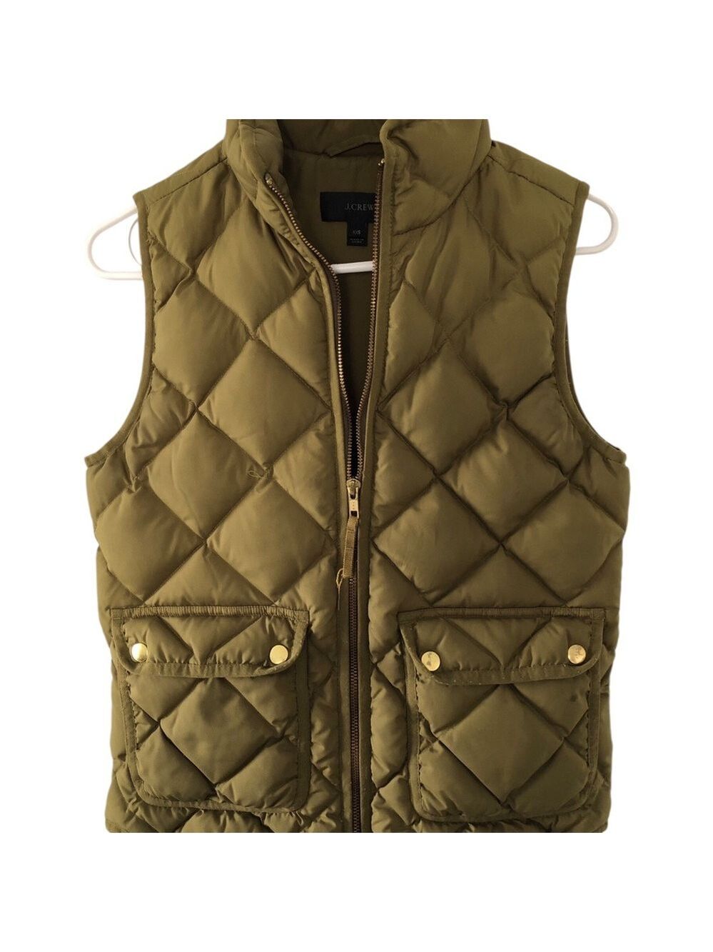 J. Crew Olive Green Quilted Puffer Vest Size XXS Hiking Trendy Preppy
